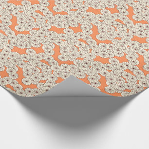 Papier Cadeau Motif de fleur d'art déco - crème sur l'orange de