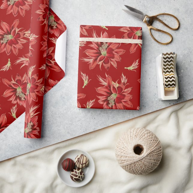 Papier Cadeau Motif de fleur de Noël rouge (Artisanat)