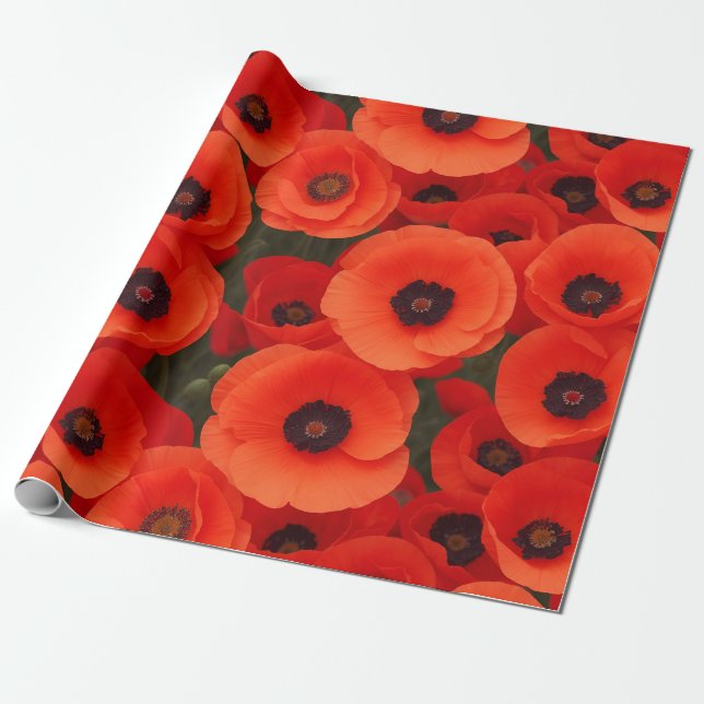 Papier Cadeau Motif de fleur de pavot (Déroulé)