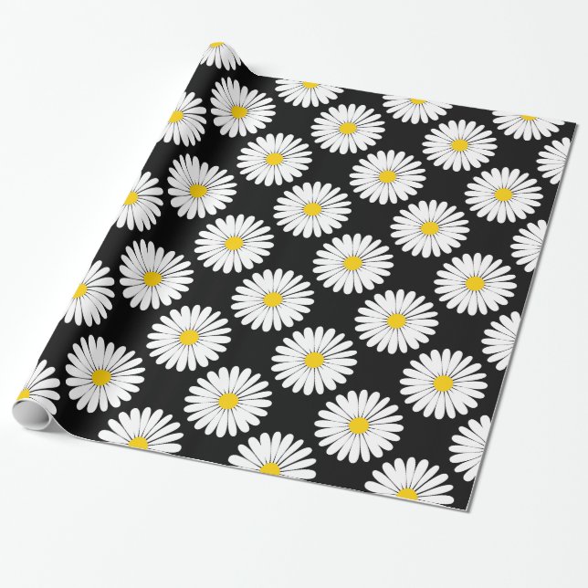 Papier Cadeau Motif de fleur de style de marguerite (Déroulé)