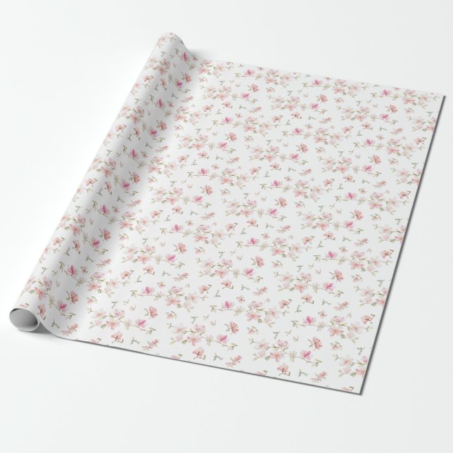 Papier Cadeau Motif de fleur rose mou d'aquarelle du monogramme (Déroulé)