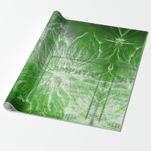 Papier Cadeau Motif de fleur vert émeraude vintage avec paillett