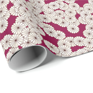 Papier Cadeau Motif de fleurs Art déco - blanc sur bordeaux