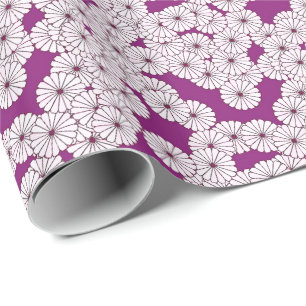 Papier Cadeau Motif de fleurs Art Déco - blanc sur violet