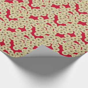 Papier Cadeau Motif de fleurs Art Déco - jaune clair sur rouge p