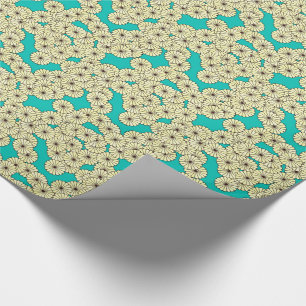 Papier Cadeau Motif de fleurs Art déco - jaune sur turquoise