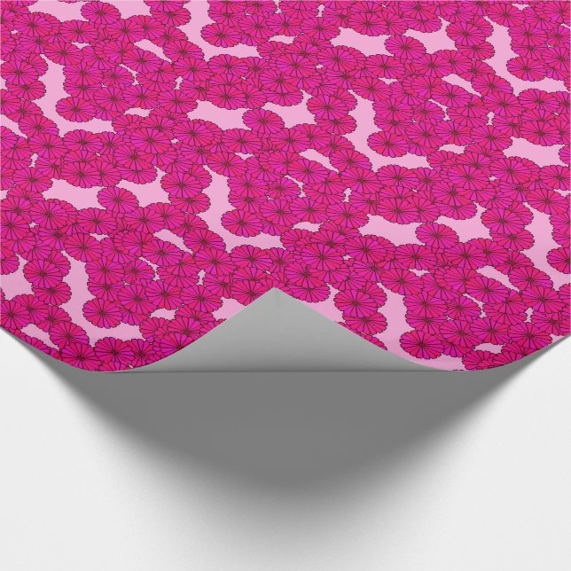 Papier Cadeau Motif de fleurs Art Déco - magenta sur rose (Coin)