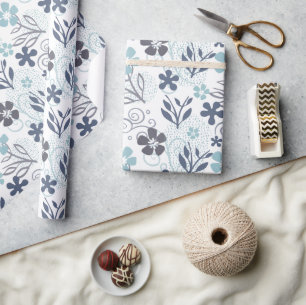 Papier Cadeau Motif de fleurs bleues