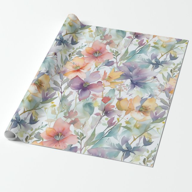 Papier Cadeau Motif de fleurs d'aquarelle (Déroulé)