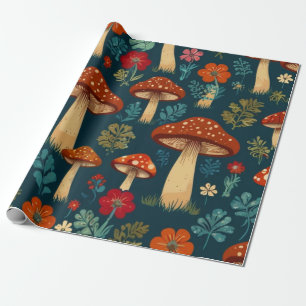 Papier Cadeau Motif de fleurs de champignons Super rétro