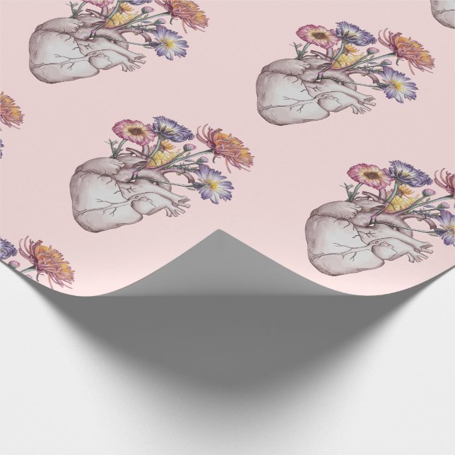 Papier Cadeau Motif de fleurs de coeur (Coin)