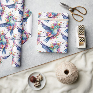 Papier Cadeau Motif de fleurs de colibris de charme