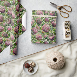 Papier Cadeau Motif de fleurs de thé rose et vert