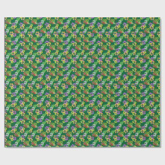 Papier Cadeau Motif de fleurs d'hibiscus colorées en vert
