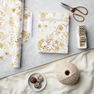 Papier Cadeau Motif de fleurs d'or botanique