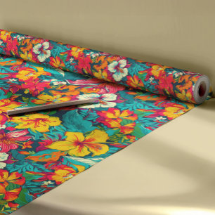 Papier Cadeau Motif de fleurs et de feuilles tropicales