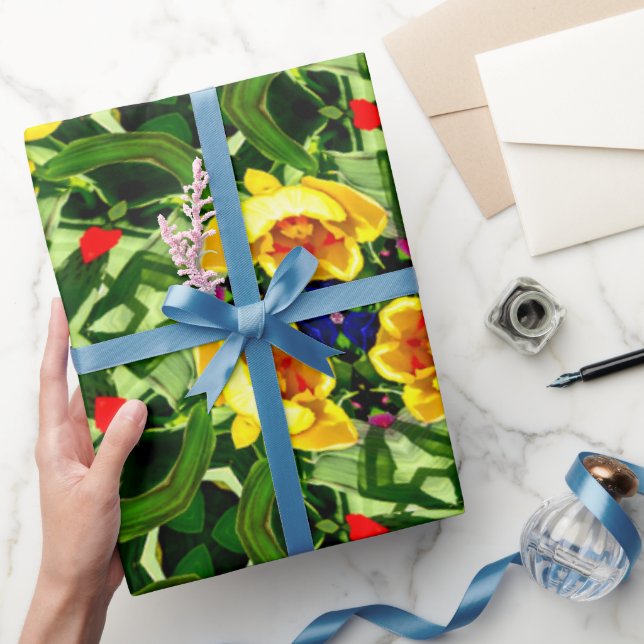 Papier Cadeau Motif de fleurs jaune vif (Cadeaux)