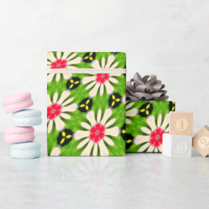 Papier Cadeau Motif de fleurs rose et blanche