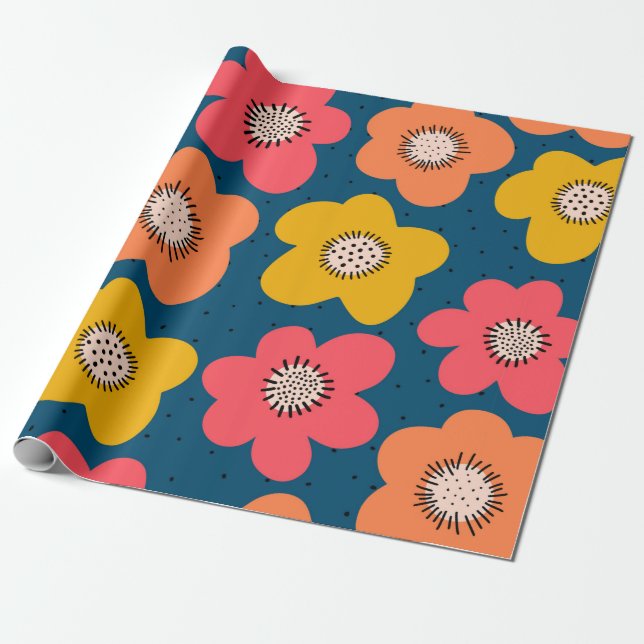 Papier Cadeau Motif de fleurs sans couture. Flores audacieuses s (Déroulé)
