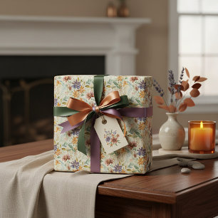 Papier Cadeau Motif de fleurs sauvages d'automne