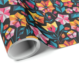 Papier Cadeau Motif de fleurs tendance coloré rétro pour anniver