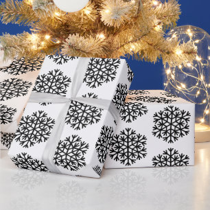 Papier Cadeau Motif de flocon de neige chic noir et blanc