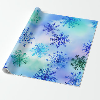 Papier Cadeau Motif de flocon de neige en chute colorée