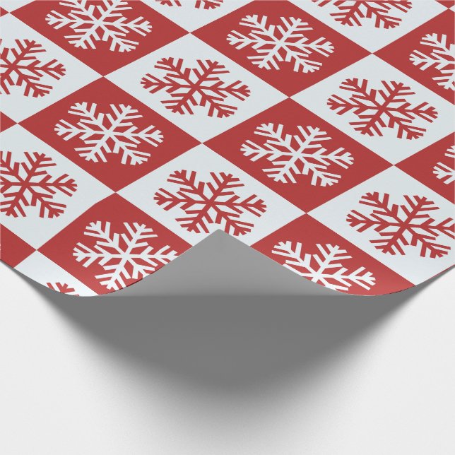 Papier Cadeau Motif de flocon de neige rouge et blanc (Coin)