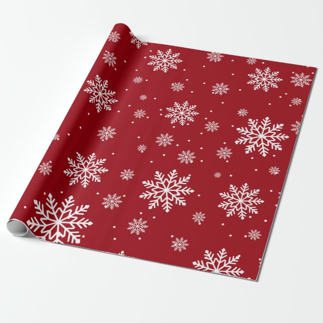 Papier Cadeau Motif de flocon rouge de Noël (Déroulé)
