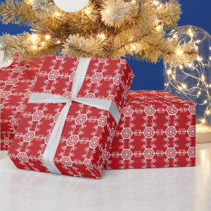Papier Cadeau Motif de flocon rouge et blanc de Noël