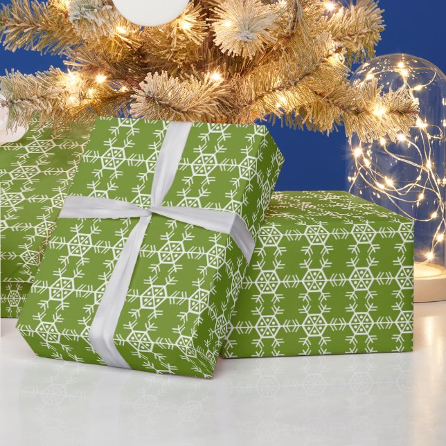 Papier Cadeau Motif de flocon vert et blanc de Noël (Vacances)
