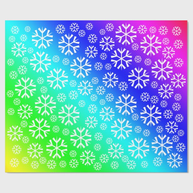 Papier Cadeau Motif de flocons de neige blancs sur dégradé arc-e (Plat)