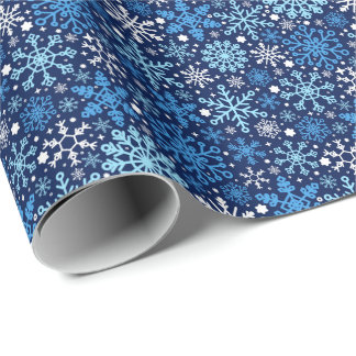 Papier Cadeau Motif de flocons de neige bleus et blancs simples