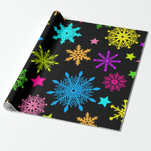 Papier Cadeau Motif de flocons de neige en néon dynamique