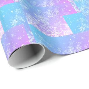 Papier Cadeau Motif de flocons de neige rose et bleu