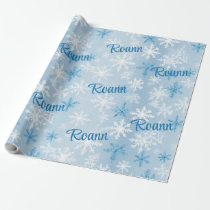 Papier Cadeau Motif de flocons d'hiver bleu et blanc personnalis