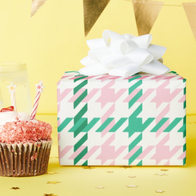 Papier Cadeau Motif de fond rose et vert rétro (Fête d'anniversaire)