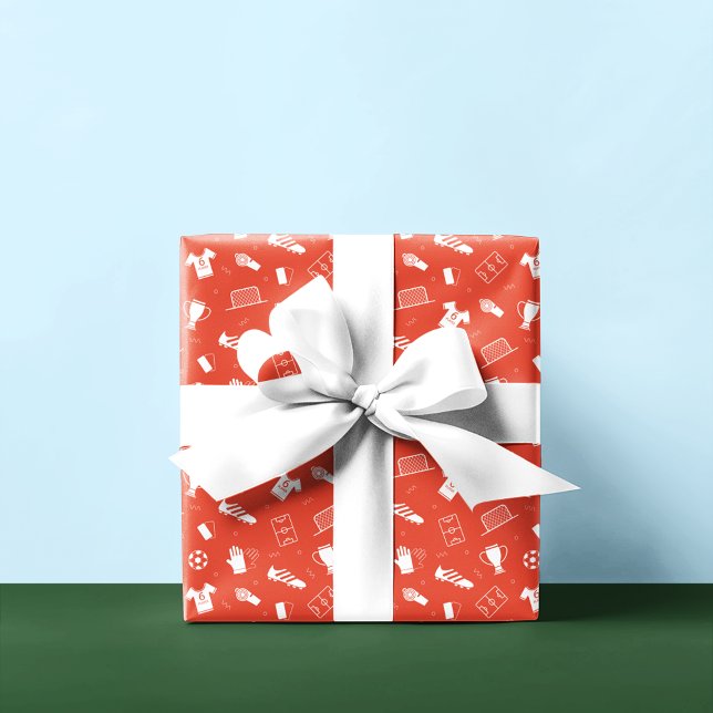 Papier Cadeau Motif de football blanc rouge (Créateur téléchargé)