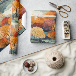 Papier Cadeau Motif de forêt automnale
