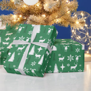 Papier Cadeau Motif de forêt de cerfs blancs modernes
