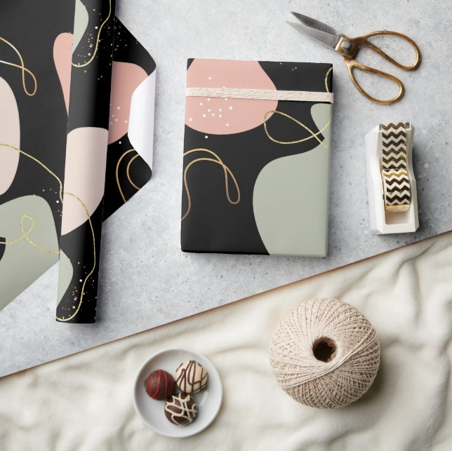 Papier Cadeau Motif de formes biologiques géométriques Boho esth (Artisanat)