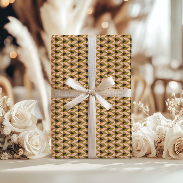 Papier Cadeau Motif de formes géométriques rétro | Gold Blush Bl (Créateur téléchargé)