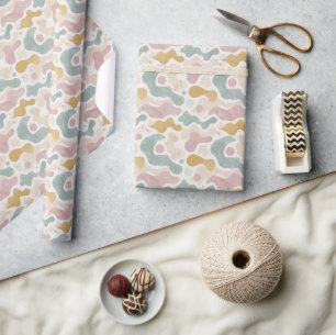 Papier Cadeau Motif de formes organiques abstraites pastel