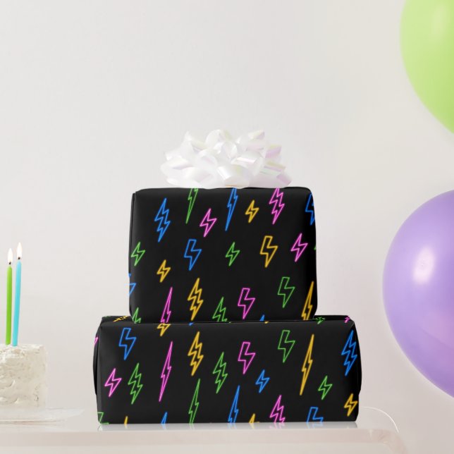 Papier Cadeau Motif de foudre Retro Neon des années 80 (Cadeaux de fête)