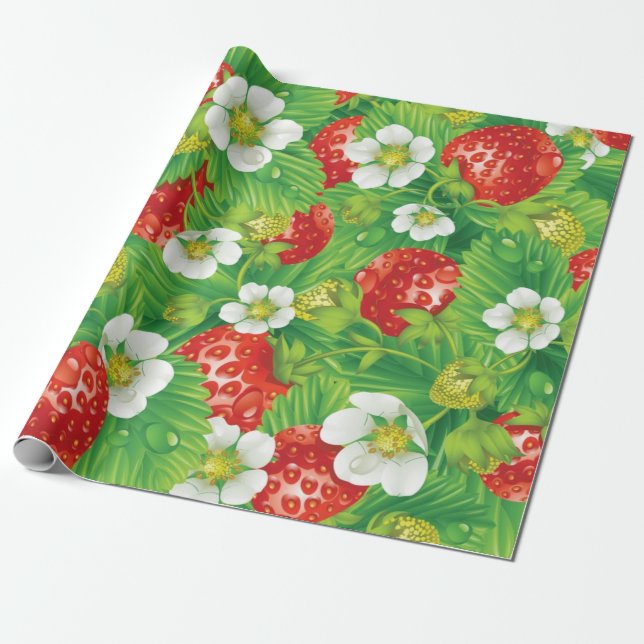 Papier Cadeau Motif de fraises (Déroulé)