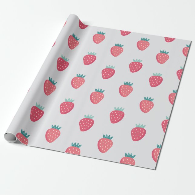 Papier Cadeau Motif de fraises (Déroulé)