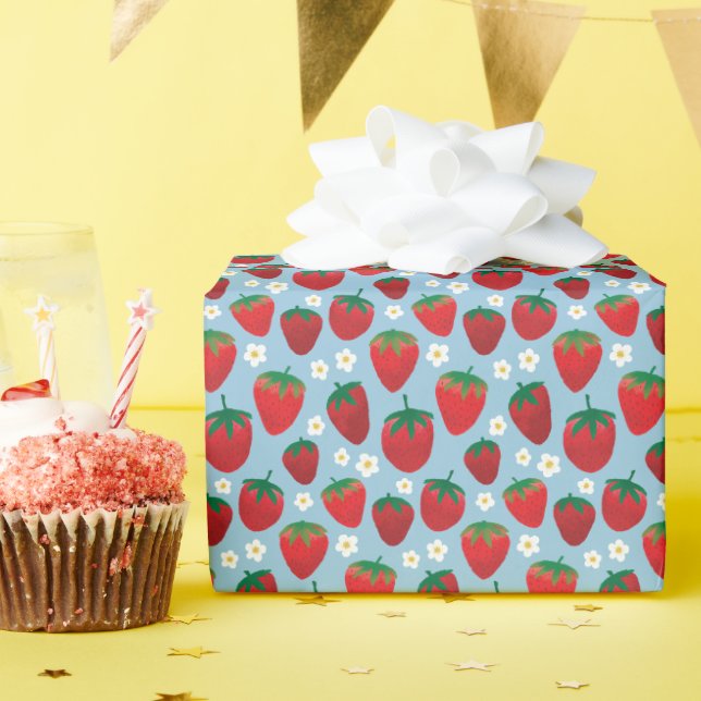 Papier Cadeau Motif de fraises sucrées (Fête d'anniversaire)