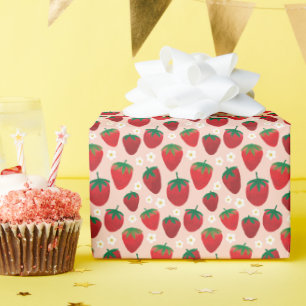 Papier Cadeau Motif de fraises sucrées sur Blush