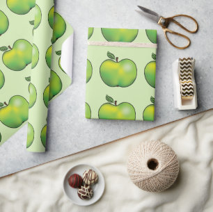 Papier Cadeau Motif de fruit de pomme de dessin animé vert