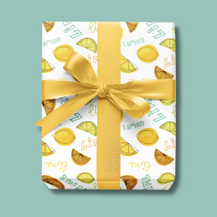 Papier Cadeau Motif de fruits acidulés au citron et au citron ve